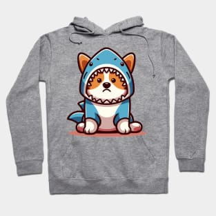 cute sad corgi in shark suit Hoodie